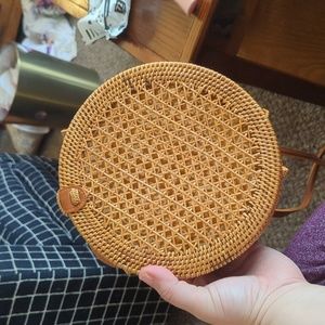 By Anthropologie | Bali Circle Crossbody Bag Woven Wicker Rattan Purse Boho Tan